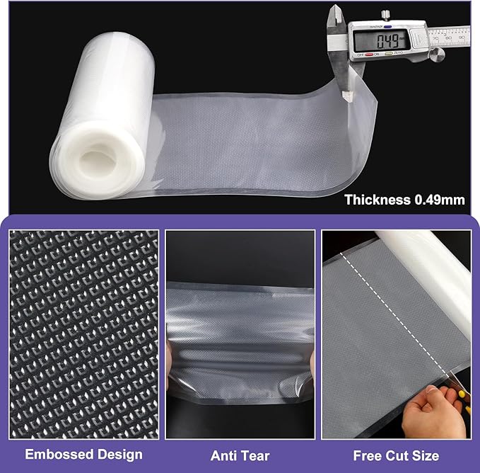 CAREGY Food Vacuum Sealer Rolls Bags 12 Pack 6 Rolls 8'' x 20' and 6 Rolls 11''x 20' Commercial Grade BPA Free Bag Rolls Embossed Food Saver Bags for Meal Prep,Sous Vide Cooking and Food Storage