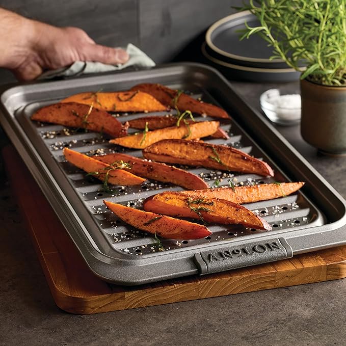 Anolon Advanced Nonstick Bakeware Set, Nonstick Cookie Sheet / Baking Sheet and Crisper Pan - 2 Piece, Graphite Gray
