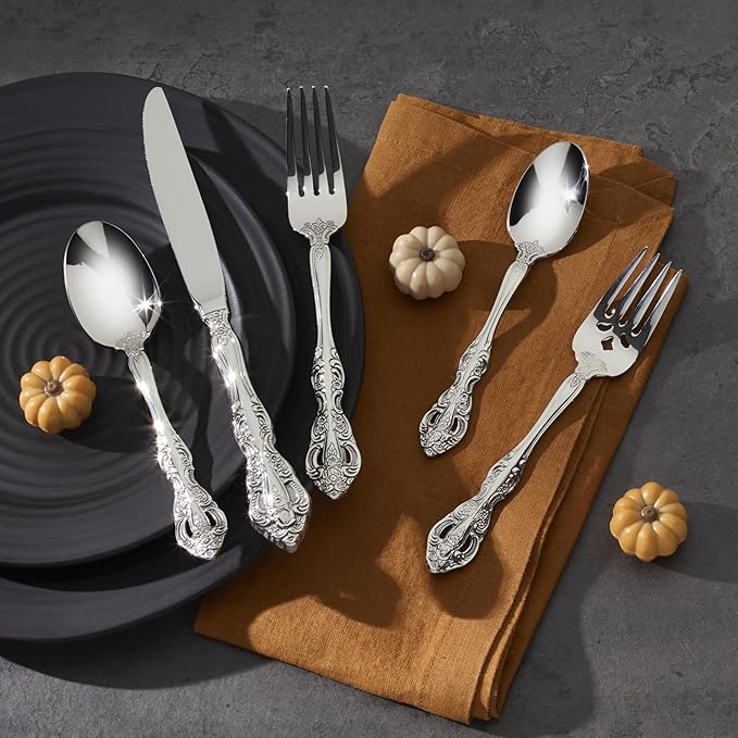 Oneida Silverware Set, Michelangelo Fine Flatware Dinner Fork Set, Service For 4, 18/10 Stainless Steel, Rust Resistance, Dishwasher Safe, Home And Kitchen Utensils Sets, Forks (Silver, 4 Piece)