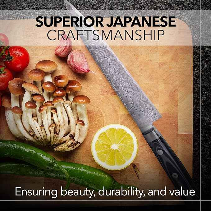 Kagayaki Japanese Chef’s Knife, KGR-1 Professional Petty Knife, Traditional Hammer Forged R-2 Damascus Steel with Ergonomic Linen Micarta Handle, 5.9 inch