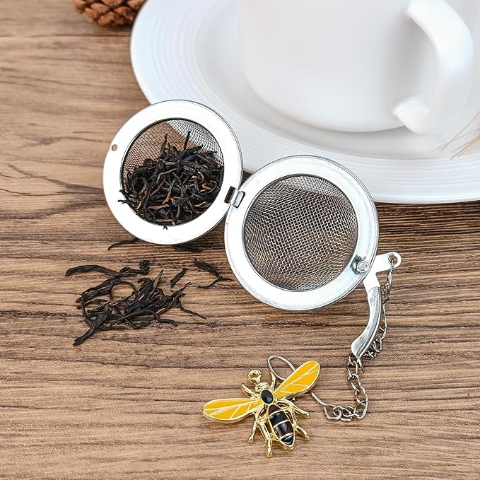 Stainless Steel Mesh Tea Infuser, 2.1 inch Tea Ball with Honey Bee Pendant Tea Strainer Tea Diffuser Tea Steeper for Filtering Tea,Tea Infusers for Loose Tea (Bee, 2PC)