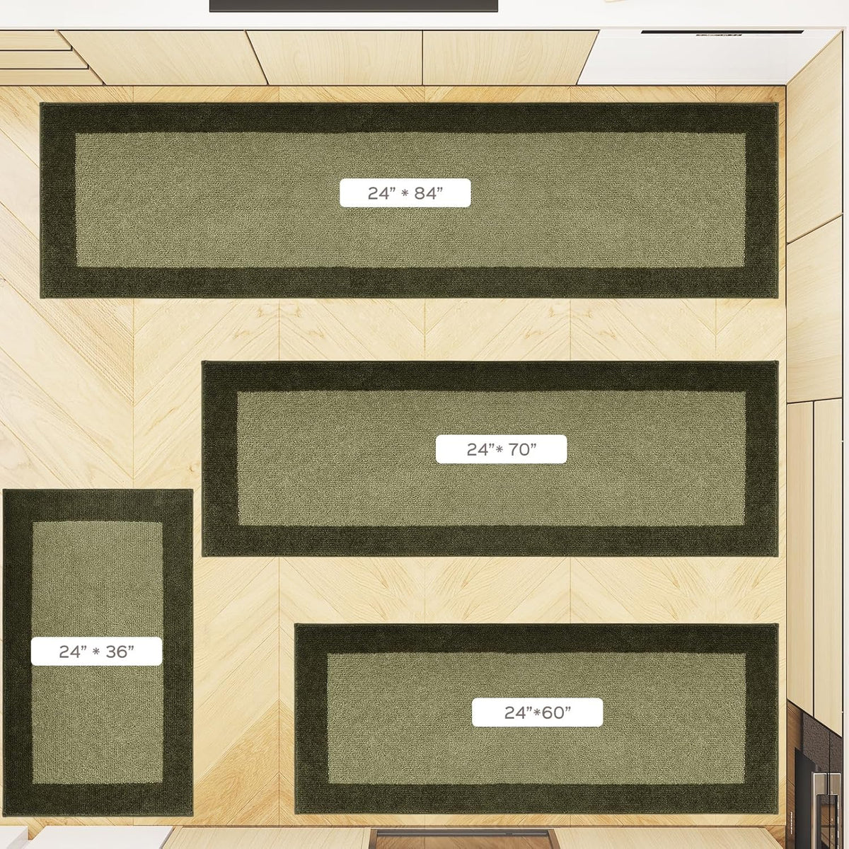 Machine Washable (24" x 36"+ 24" x 60"') Runner Rugs Set of 2, Non Slip Kitchen Mats for Floor, Absorbent Entryway Rug for Kitchen, Bedroom, Hallway, Bathroom, Door (Roll Packing)