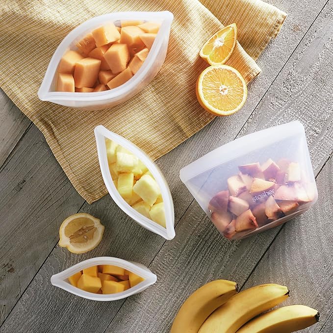 Stasher Silicone Reusable Food Storage Bags, 4-Pack, Reusable Freezer Bags, Microwave, Dishwasher, Oven Safe, Sous Vide, Premium Lunch Containers, Eco Friendly, Food-safe Silicone Snack Bag, Clear | Reusable Food Bags