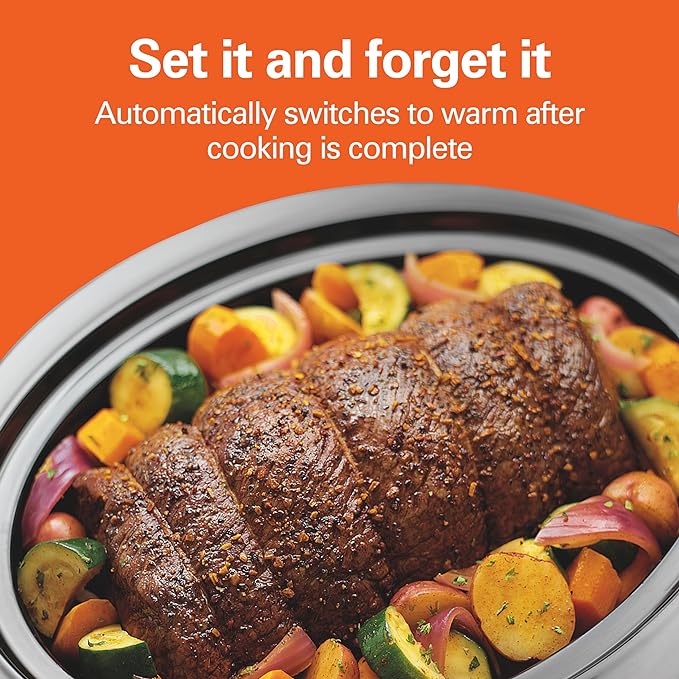 Hamilton Beach 7 Quart Programmable Slow Cooker With Flexible Easy Programming, 5 Cooking Times, Dishwasher-Safe Crock & Lid, Silver (33473)