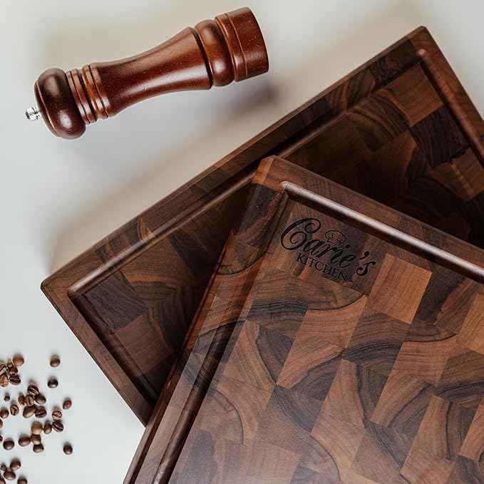 Handmade Personalized Walnut End Grain Cutting Board – Custom Engraved Wood Chopping Block, Perfect Gift for Home Chefs by GrainWoods (23x17x2 Inches)