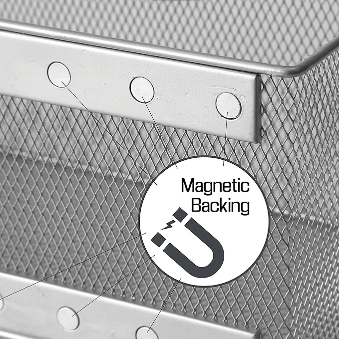 Ybmhome Wire Mesh Magnetic Storage Basket, Trash Caddy, Container, Desk Tray, Office Supply Organizer Silver for Refrigerator/Microwave Oven or Magnetic Surface in Kitchen or Office (1, Large)