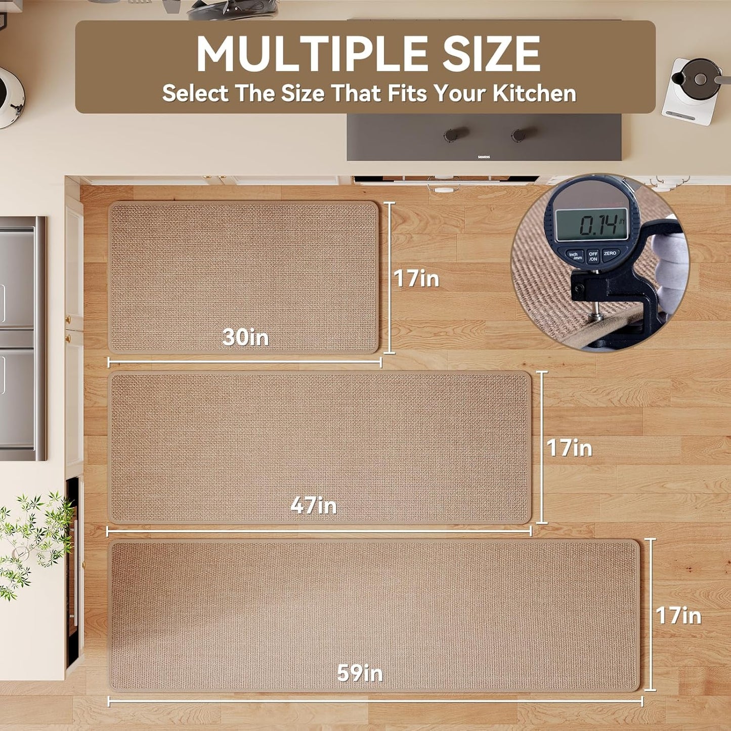 Kitchen mats for Floor, Water and Oil Absorbent Runner Rugs for Kitchen, Kitchen Mat in Front of Sink,Non-Slip and Washable Kitchen Rugs,Braided Quick Dry Kitchen Standing Mat 17x47 Brown