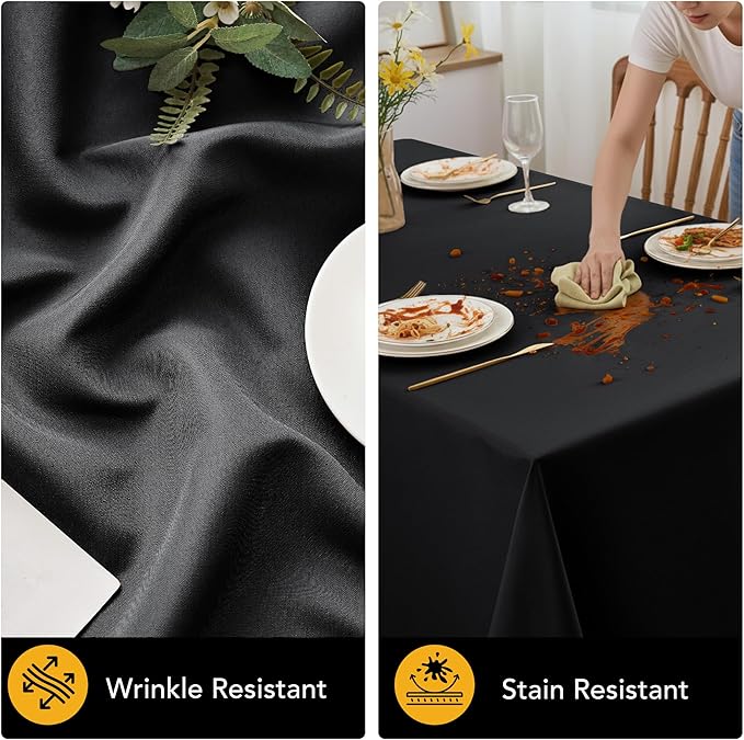 6-Pack Black Tablecloths for Rectangle Tables, 90 x 156 Inches, Stain-Resistant Polyester Fabric for 8 Foot Tables - Washable Table Covers for Weddings, Banquets, Birthday Parties, Events