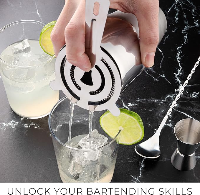 Zulay Kitchen 24 Piece Bartender Kit-Stainless Steel Bar Accessories with Display-Modern Mixology Shaker Set for At-Home Cocktails-Use for Mixer, Martini, Margarita and Liquer-Bar Tools (Silver)