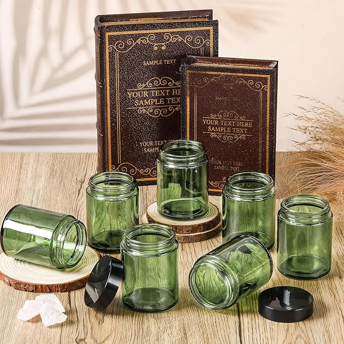 Domensi 24 Pcs Bulk 6oz Glass Jars with Lids Leakproof Round Airtight Empty Cosmetic Jars with Inner Liners Lid for Storing Lotions Spices Ointments Food Storage (Olive Green)