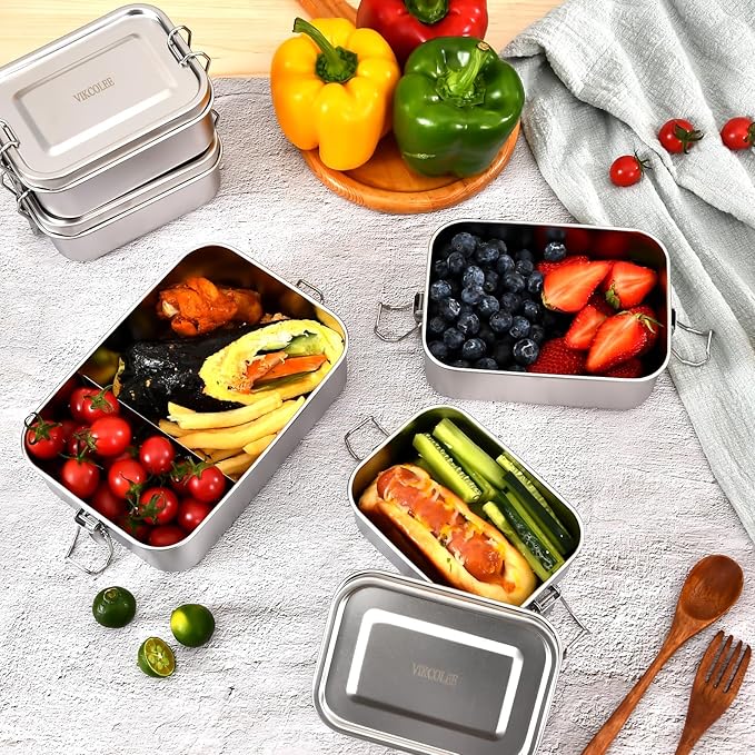 4 PCS Stainless Steel Bento Box 4-Size, Metal Lunch Box, Food Containers, Lunch Container for Home, Work, Camping (550ml+850ml+1400ml+2400ml)