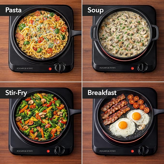 OVENTE Countertop Infrared Single Burner, 1000W Electric Hot Plate with 7” Ceramic Glass Cooktop, 5 Level Temperature Setting & Easy to Clean Base, Compact Stove for Home Dorm Office, Black BGI101B