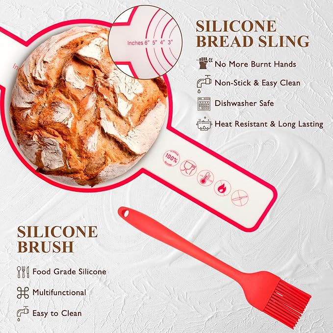 Complete Sourdough Starter Kit, Banneton Bread Proofing Basket with Glass Sourdough Starter Jar, Sourdough Bread Baking Supplies, 9'' Round Bread Proofing Basket, for Bread Making Baking Fermentation