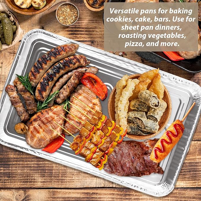 CYEAH 50 Pcs Cookie Sheets for Baking, 12.6 x 8 in Aluminum Foil Pans Durable Nonstick Aluminum Foil Trays, Disposable Aluminumm Foil Grill Topper Pan for BBQ, Outdoor Cooking and Camping