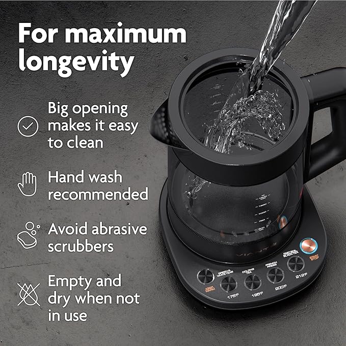 Vianté Electric Kettle With Infuser. No Plastic In Contact With Water. Hot Tea Maker With Temperature Control And Automatic Shut Off 1.5 Liters Capacity | Black Color