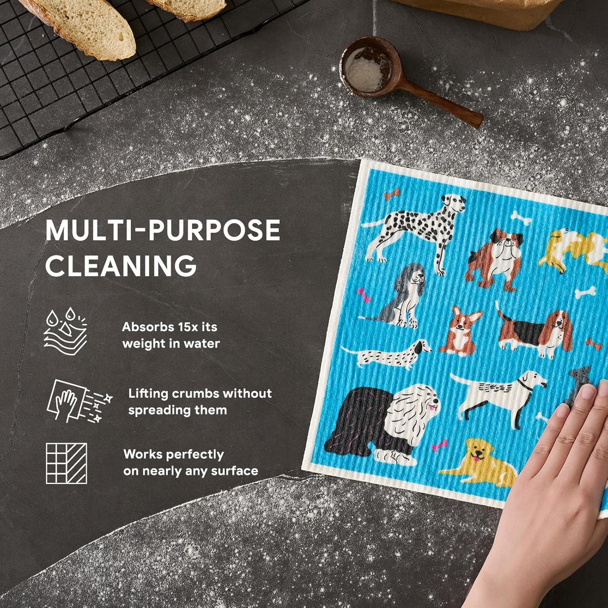 RECYCO Swedish Dishcloths for Kitchen | 4 Pack Oversized Washable Dish Rags | Large Cellulose Reusable Cleaning Paper Towels | Absorbent Counter Dish Cloth Sponge XL Kitchen Wipes, 12" L x 10" W