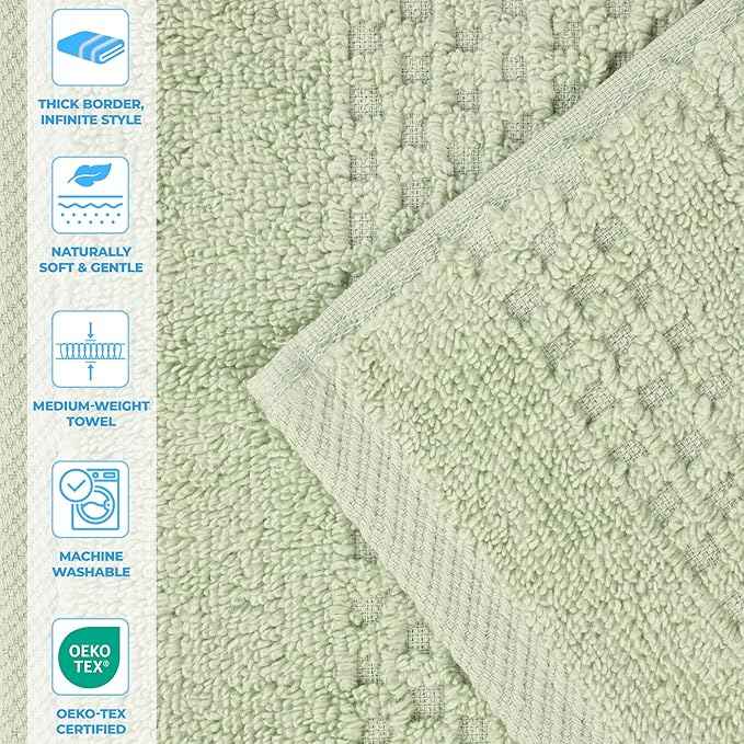 Superior Playa Zero Twist Cotton Medium Weight Towels, for Guest Bath, Bathroom, Shower, Spa, Plush, Quick Dry, Ultra-Soft Towels, Bath Essentials, Waffle Textured, 6 Piece Assorted Towel Set, Green