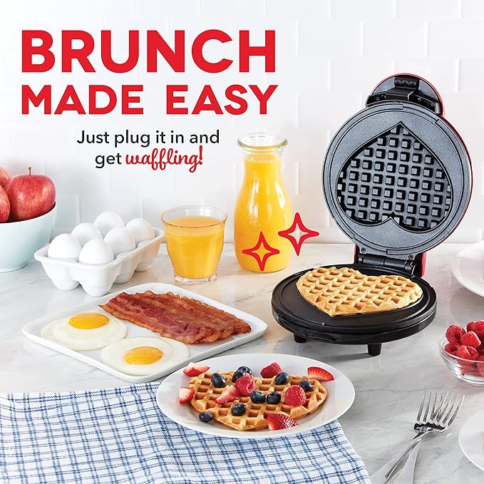Dash Express Waffle Maker -Electric Waffle Maker for Creative Homemade Treats - Dual Nonstick Cooking Surfaces, Easy Food Release & Quick Cleanup - Compact, Space-Saving Design - 8 Inches - Red Heart