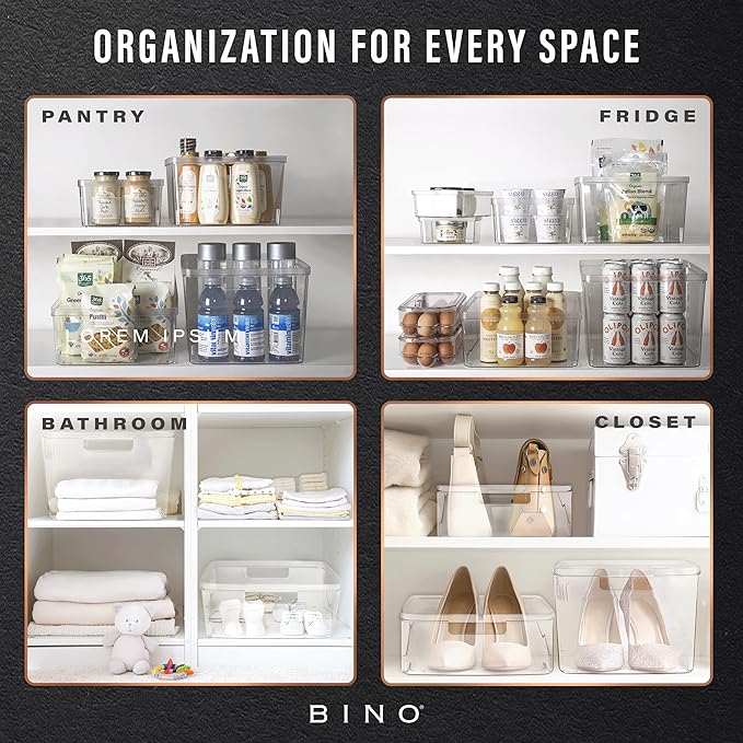 BINO | Plastic Storage Bins, X-Small - 5 Pack | THE LUCID COLLECTION | Multi-Use Built-In Handles BPA-Free Clear Storage Containers | Fridge Organizer | Pantry & Home Organization