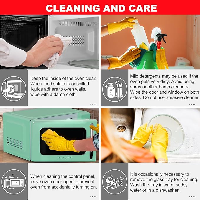 Galanz GLCMKZ11GNR10 Retro Countertop Microwave Oven with Auto Cook & Reheat, Defrost, Quick Start Functions, Easy Clean with Glass Turntable, Pull Handle, 1.1 cu ft, Green
