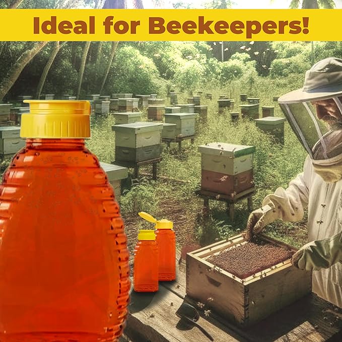 Skywin TidyFriend Honey Bottles 32 oz – 10 Pack Empty Honey Squeeze Bottle with Flip Lid & Seal, Clear Plastic Beehive Design, PET Containers