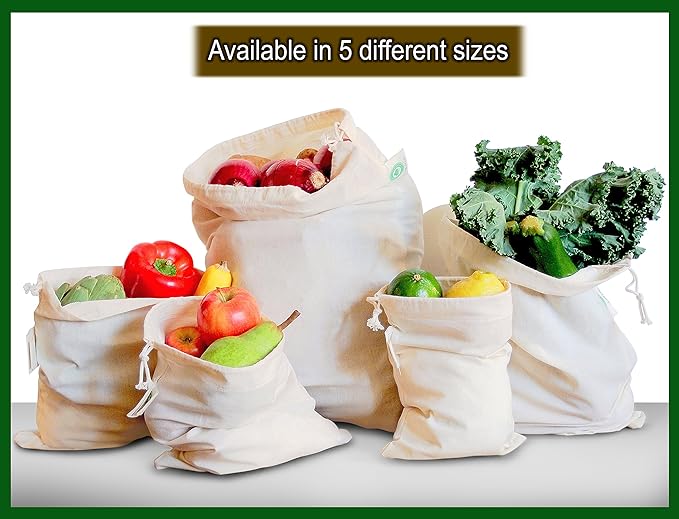 Muslin Produce Storage Bags - Almond Milk Bags - Reusable grocery bags cotton drawstring - Candy Bag - Breathable Muslin Organic Cotton Reusable Produce Bags - Set of 3 (3, Medium - 10"x12")