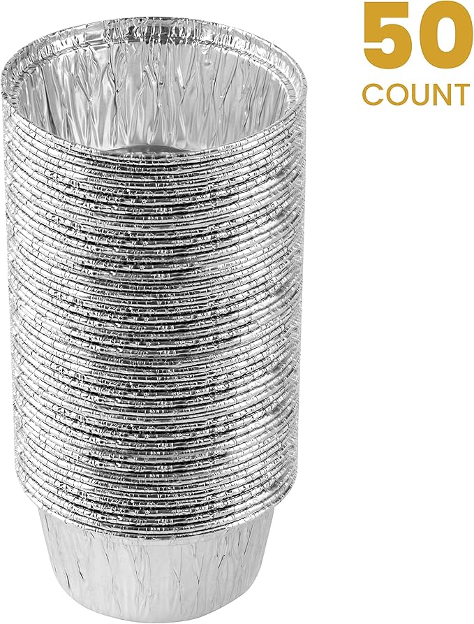 PLASTICPRO 3.5'' Inch Round Ramekins Muffin Cups Tin Foil Cupcake Pans Disposable Aluminum, Freezer & Oven Safe Pack of 50