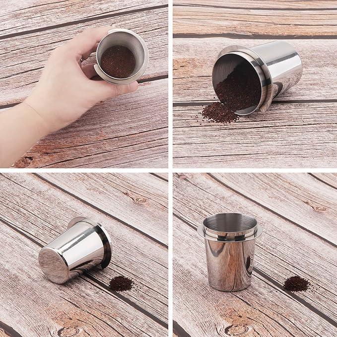 Coffee Dosing Cup 58mm, Stainless Steel Espresso Coffee Dosing Cup Espresso Coffee Machine Accessories, Coffee Powder Feeder Part Coffee Grinder Powder Cup Compatible with 58mm Portafilter