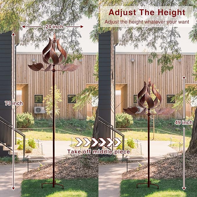 Tulip Wind Spinners Outdoor - Large Metal Wind Spinners for Yard Garden with Ground Stake, Kinetic Windmill Spinner Decor for Lawn Patio (24" W x 75" H)