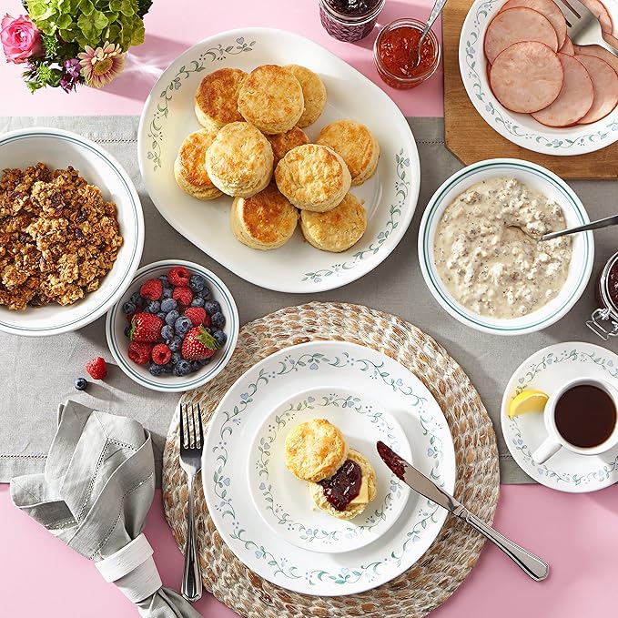 Corelle Dinnerware Set (12pc Set, Country Cottage)-Dinner Set for 4 4 x: Dinner Plates, Side Plates & Bowls 3 X More Durable, Half The Space & Weight of Ceramic up to 80% Recycled Glass, 1146844