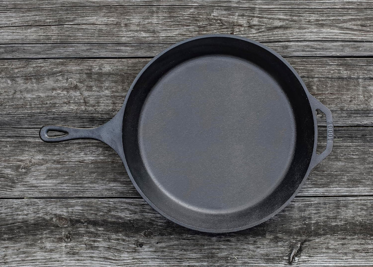 Lodge 15 Inch Cast Iron Pre-Seasoned Skillet – Signature Teardrop Handle - Use in the Oven, on the Stove, on the Grill, or Over a Campfire, Black