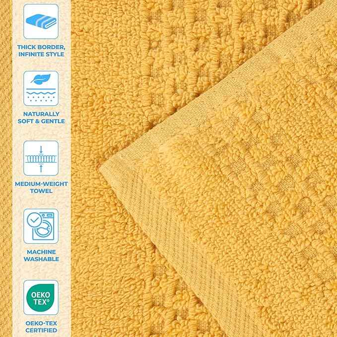 Superior Playa Zero Twist Cotton Medium Weight Small Towels, for Kitchen, Bathroom, Shower, Spa, Plush, Quick Dry, Ultra-Soft Essentials, Waffle Textured, Face Towels Washcloths, Set of 12, Gold