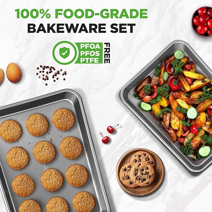 NutriChef 2-Piece Large & Medium Cookie Sheets for Baking - Non Stick Baking Sheet for Cookies, Sheet Cakes & Roasting - Dishwasher Safe - Gray