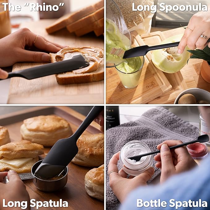 DI ORO Silicone Jar Spatulas for Scraping - Rubber Spatulas Silicone Heat Resistant - Kitchen Spatulas Nonstick Cookware Safe - Silicone Utensil Set for Blenders, Mixing, Baking, & Makeup (5pc, Black)