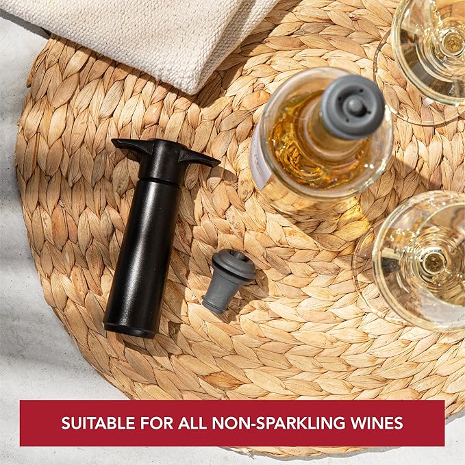 Vacu Vin Wine Saver Pump Blue with Vacuum Wine Stopper - Keep Your Wine Fresh for up to 10 Days - 1 Pump 2 Stoppers - Reusable - Made in the Netherlands