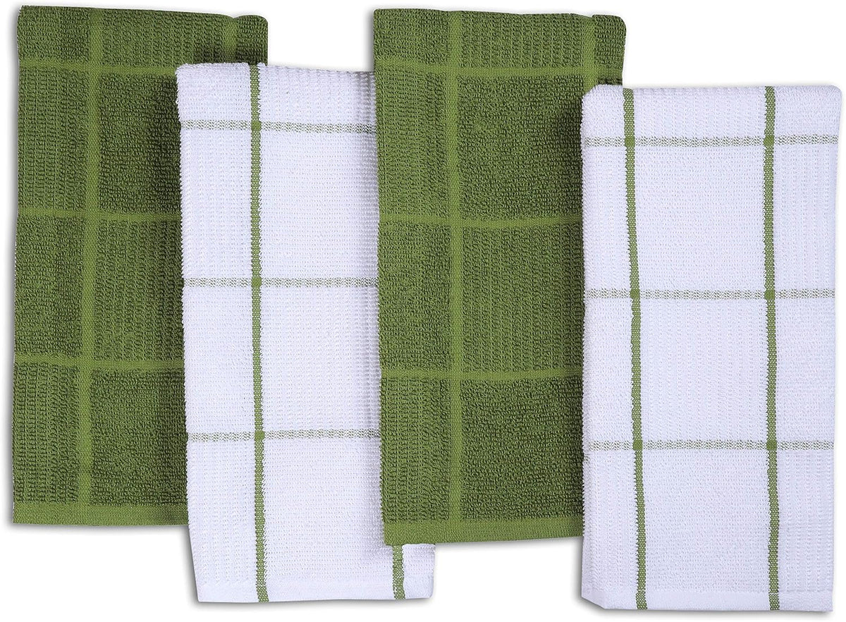 AMOUR INFINI Kitchen Towels Pack of 4 Absorbent, Quick Drying Premium Terry Cotton Dish Towel with Hanging Loop 16x28 Inch Hand & Tea Towels (Green)