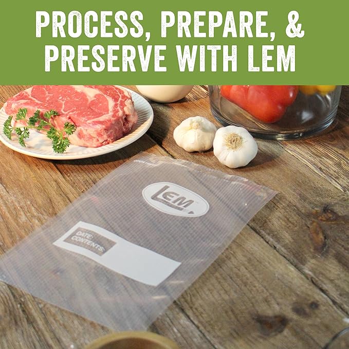 LEM Products Quart Zipper Top Vacuum Sealer Bags, 8 x 12 Inches, Compatible with Most Major Vacuum Sealer Brands, 18 Count
