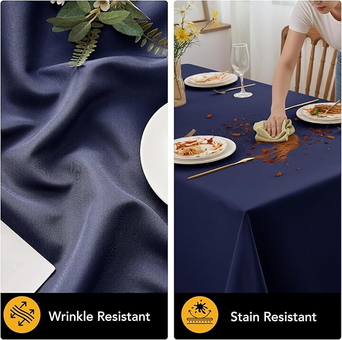 6-Pack Navy Blue Tablecloths for Rectangle Tables, 90 x 132 Inches, Stain-Resistant Polyester Fabric for 8 Foot Tables - Washable Table Covers for Weddings, Banquets, Birthday Parties, Events