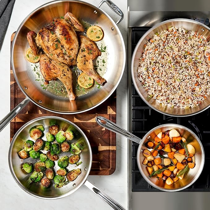 All-Clad D3 3-Ply Stainless Steel Fry Pan, 14 Inch, Induction, Oven Broiler Safe 500F, Lid Safe 350F, Pots and Pans, Cookware, Silver