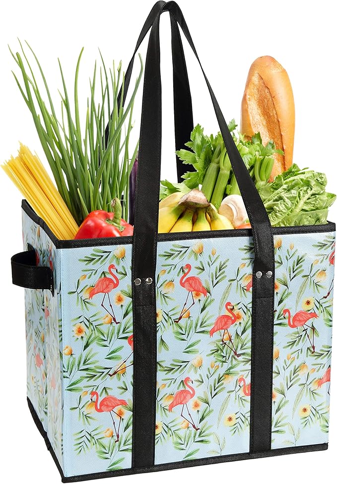 Foraineam Reusable Grocery Bags Set Durable Heavy Duty Tote Bag Collapsible Grocery Shopping Box Bag with Reinforced Bottom