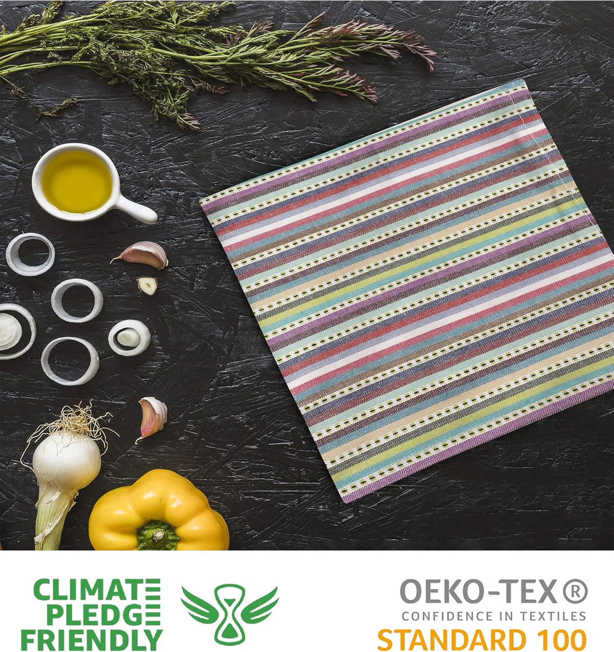 Urban Villa Kitchen Towels Blue Multi Dobby Stripes Premium Quality 100% Cotton Dish Towels Mitered Corners Ultra Soft (Size: 20x30 Inches) Highly Absorbent Bar & Tea Towels (Set of 6)