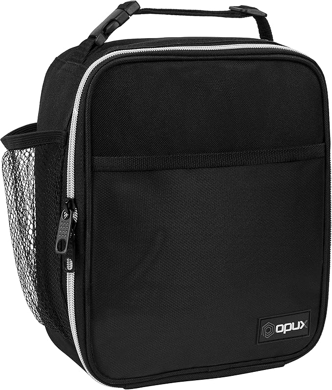 opux Premium Insulated Lunch Box, Soft School Lunch Bag for Kids Boys Girls, Leakproof Small Lunch Pail Men Women Work, Reusable Compact Cooler Tote Lunchbox for Office Adult, Black