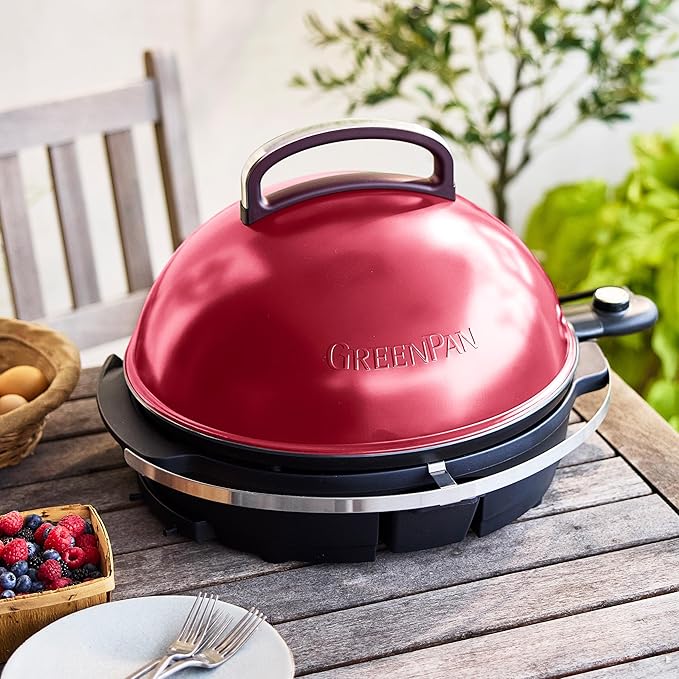 GreenPan 2-in-1 Portable Indoor & Outdoor Standing Electric Grill & Griddle, Cinnamon