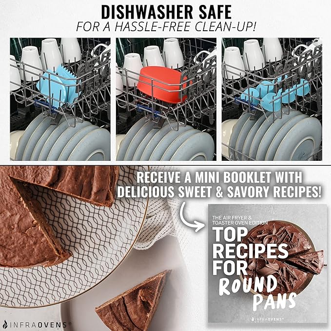 Air Fryer Baking Pan For Ninja Foodi XL Pro DT200, Double Oven with FlexDoor DCT400, Prestige Smart XL, Toaster Oven Bakeware Sets with Cupcake Liners & Conversion Chart, Nonstick Round Cake Molds