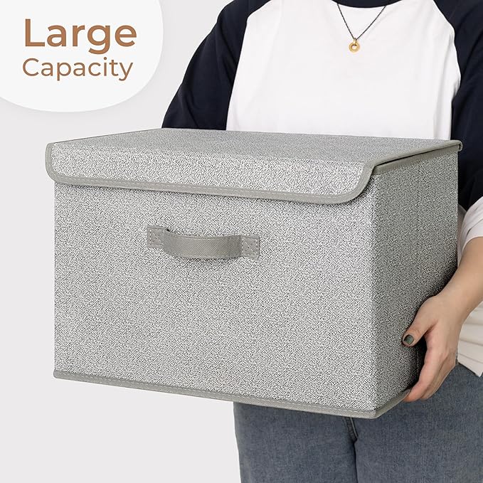 GRANNY SAYS Closet Storage Bins, Storage Boxes with Lids, Clothes Organizing Bins, Lidded Baskets for Toys, Clothing, Gray, Extra Large, 2-Pack
