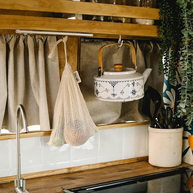 Simple Ecology Reusable Grocery Produce Shopping and Storage Bags, Organic Cotton Mesh, Set of 10 (2 ea. XL, L, M, S, XS)