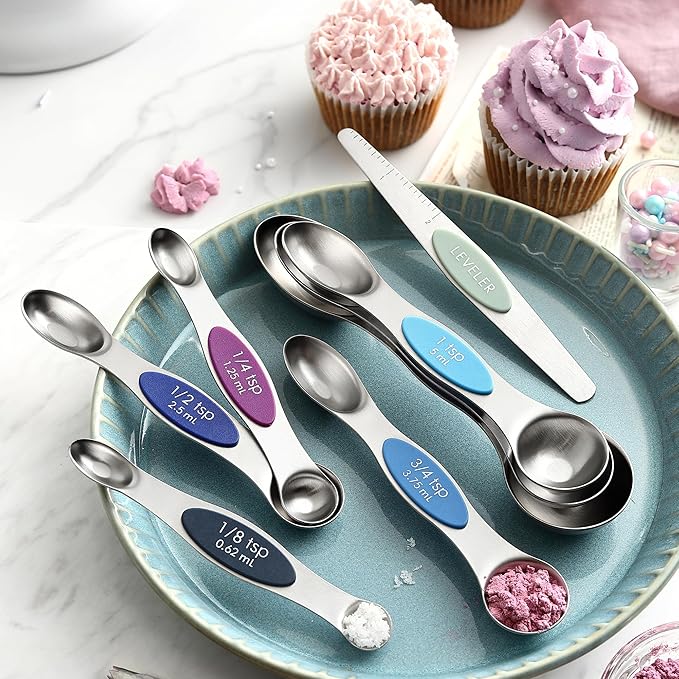 Spring Chef Dual Sided Magnetic Measuring Spoons Set, Winter Frost, Set of 8 & Stainless Steel Magnetic Measuring Cups, Set of 7, Black - 2 Product Bundle