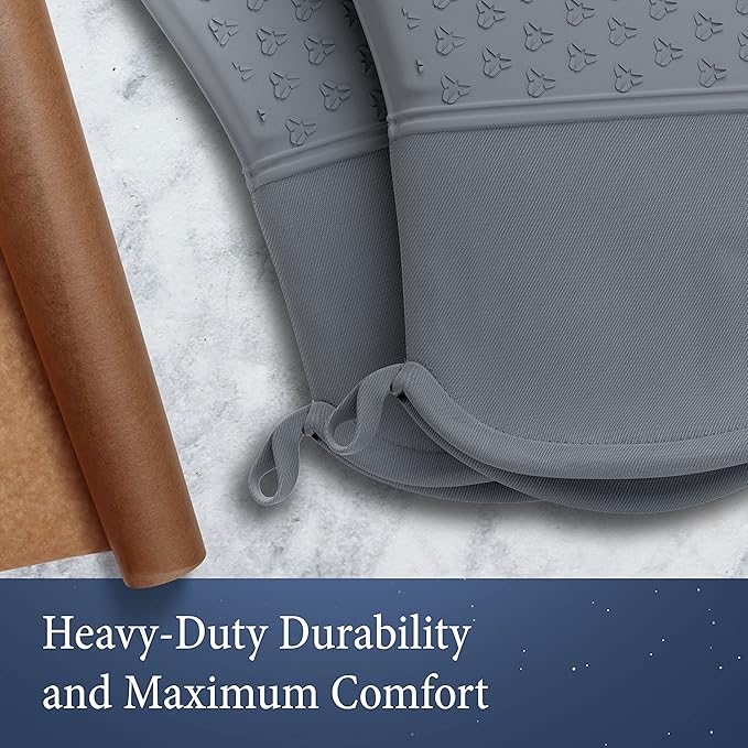 Cosy House Collection 4-Piece Oven Mitt & Pot Holder Set - 500°F Heat Resistant Trivet Cooking Gloves - Flexible, Durable & Comfortable Long-Lasting Silicone - Cooking, Baking & Grilling (Grey)