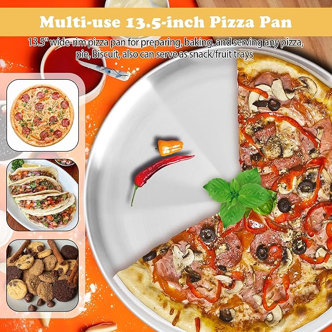 AWTBDP 13½ Inch Pizza Pan for Oven, Non-Stick Large Round Stainless Steel Pizza Pans, Durable Non-Toxic Pizza Tray for Cookie Pizza Pie Cake, Easy Clean & Dishwasher Safe