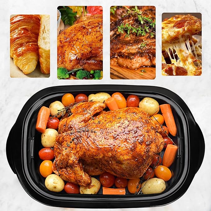 18Qt Roaster Oven Buffet with Self-Basting Lid, 1450W Stainless Steel Electric Turkey Roaster Oven with Cool-Touch Handles, Removable Pan and Rack, Black